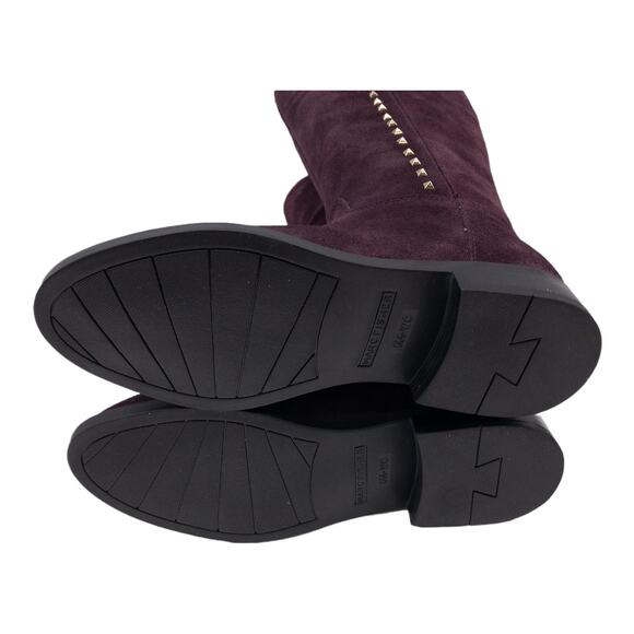Marc Fisher Dark Red Secrit Suede Tall Silver Studded Wide Calf Heeled Boots 5 - Picture 10 of 10